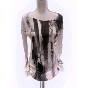 Enti Glamour Womens Abstract Ink Print Long Sleeve Top White Black Small